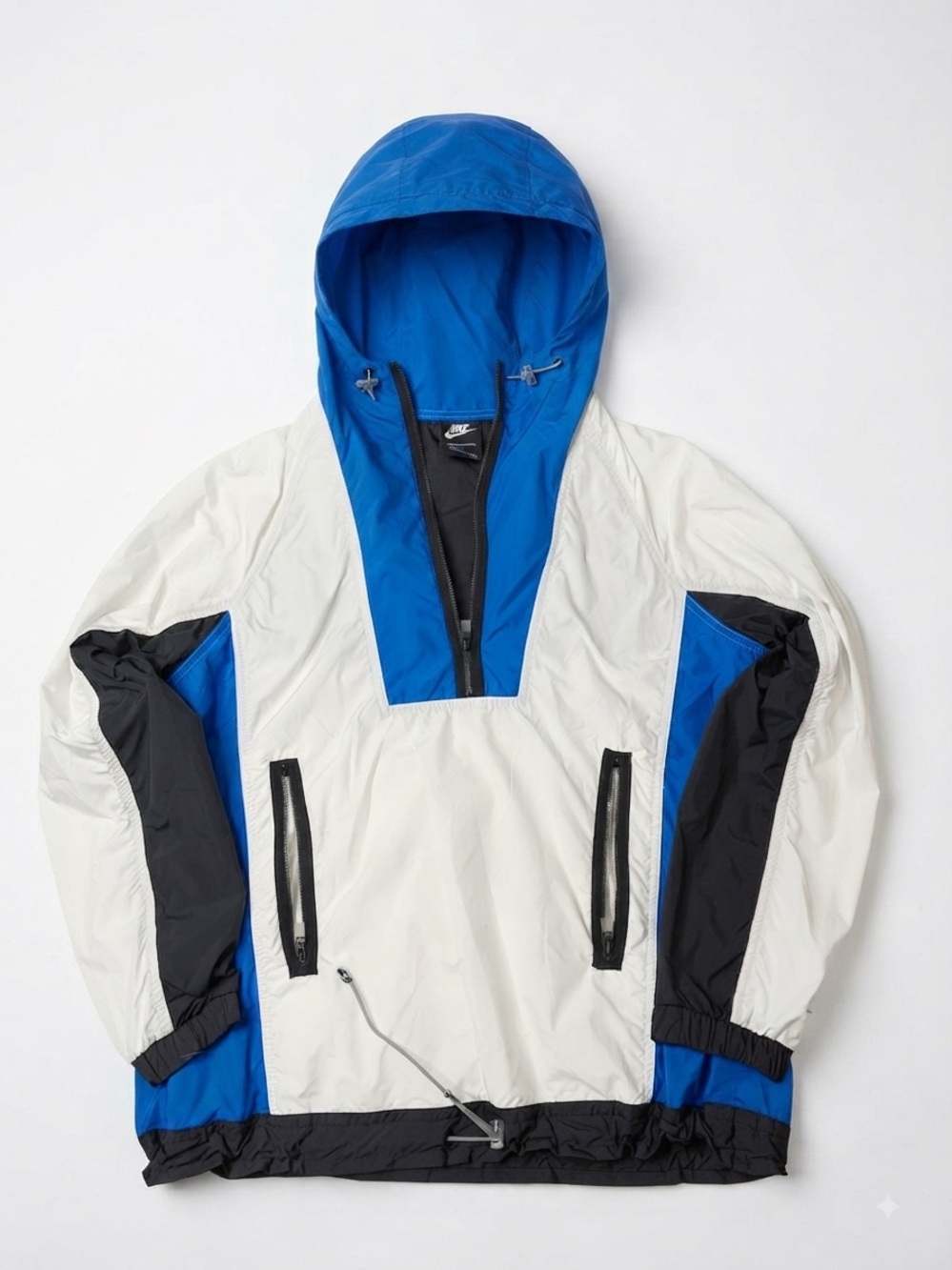 Nike Vintage Colorblock Anorak Windbreaker Jacket Royal Blue White Black Small